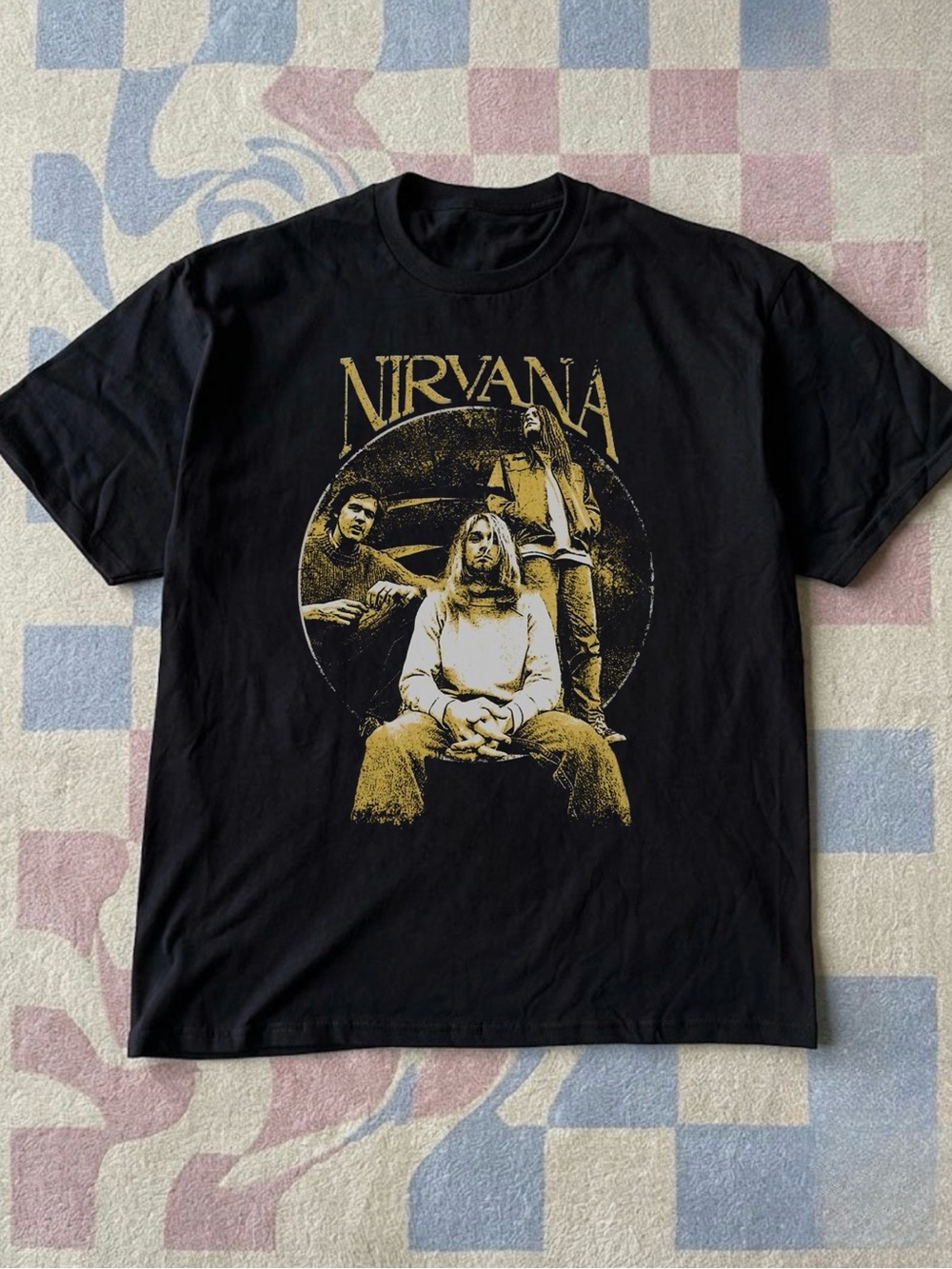 Nirvana Kurt Cobain Black Graphic 90s Retro Band Tee